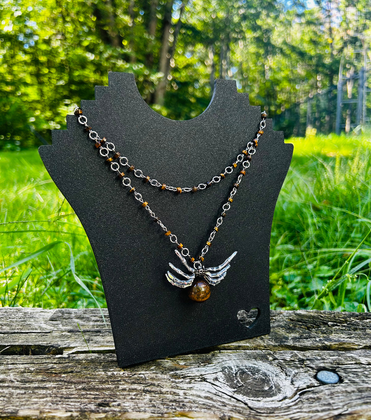 Silver Tigers Eye Spider Necklace!