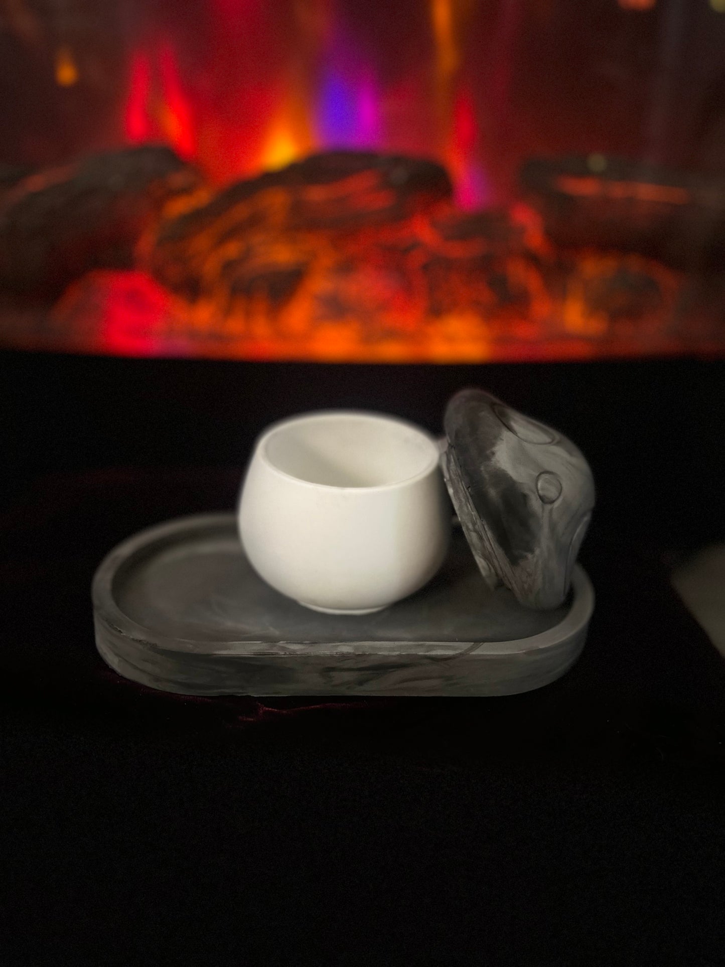 Handmade Black Ceramic Trinket Tray & Mushroom Jar