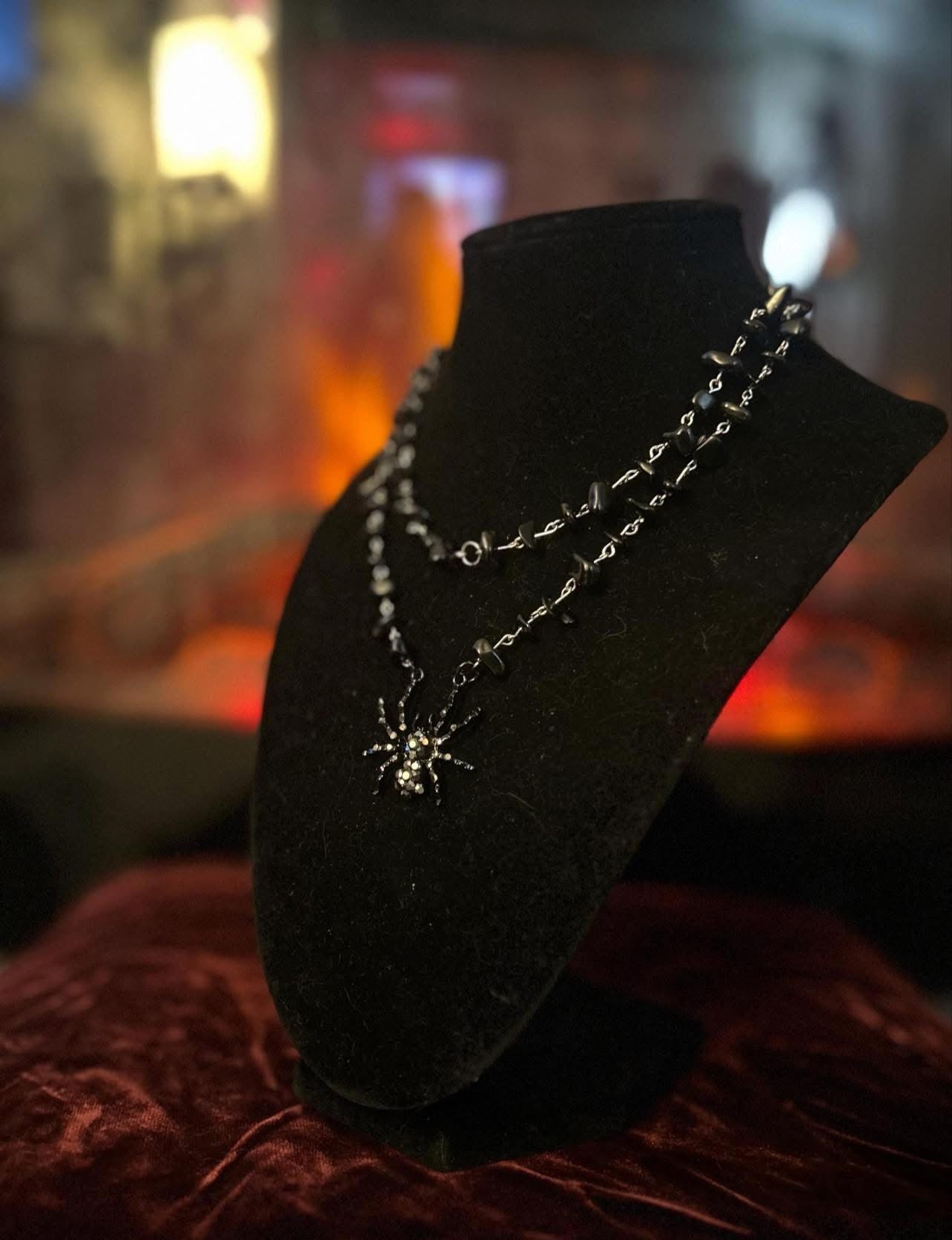 Handmade Silver Black Obsidian Spider Necklace!!!