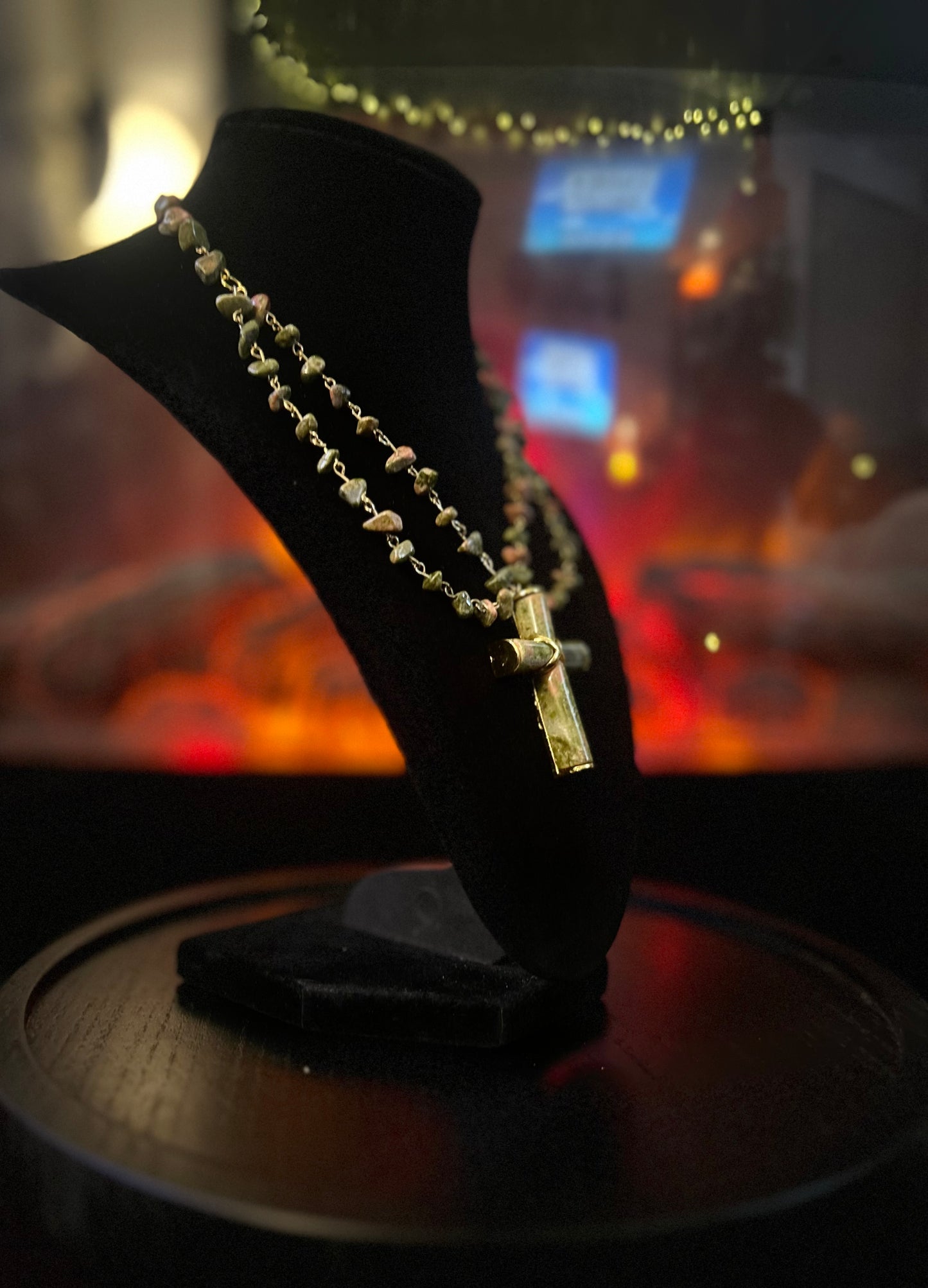 Gold Unakite Cross Necklace!!!