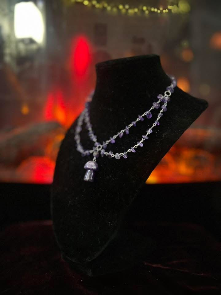 Handmade Silver Amethyst Mushroom Necklace!!!