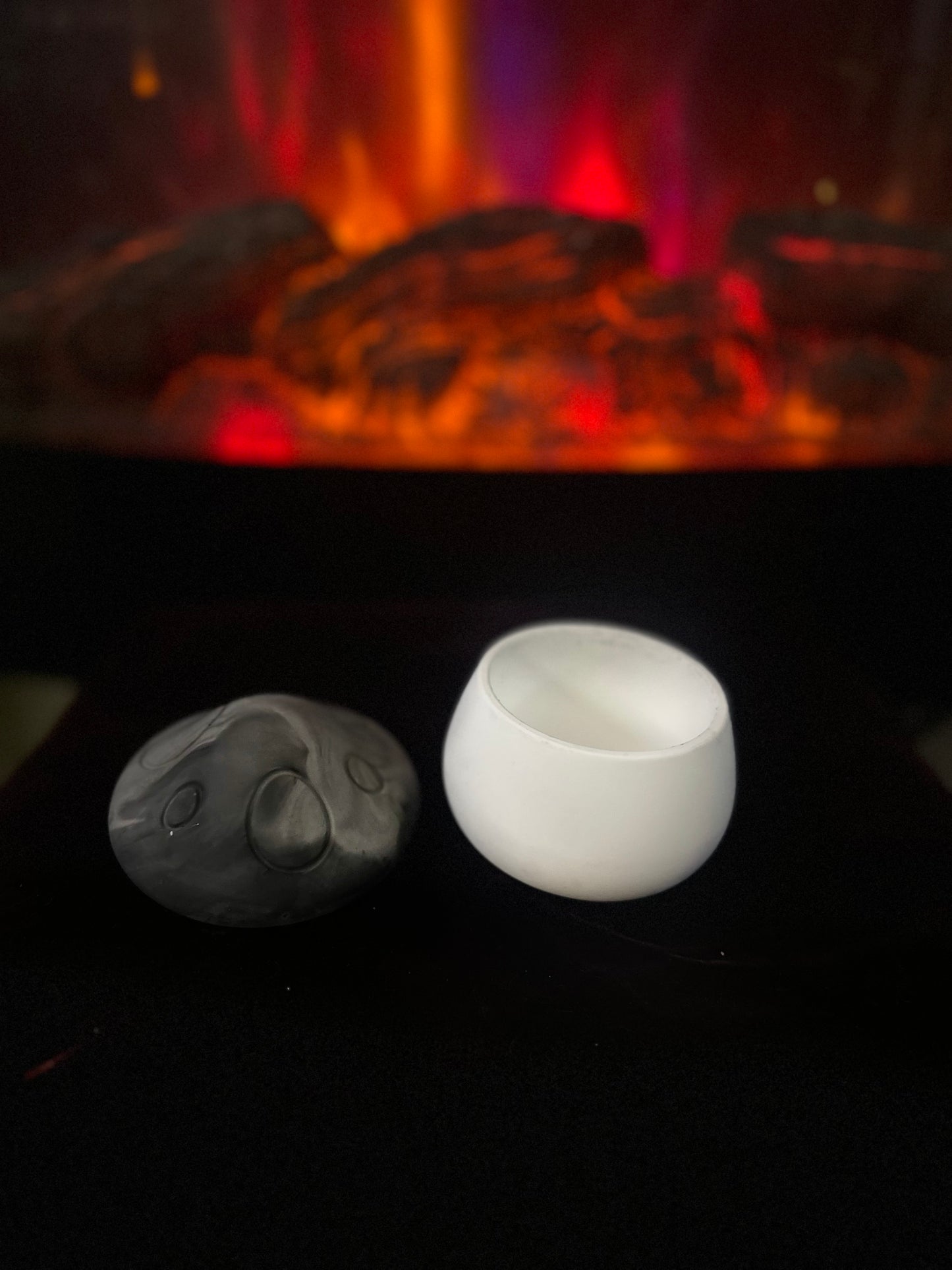 Handmade Black Ceramic Trinket Tray & Mushroom Jar