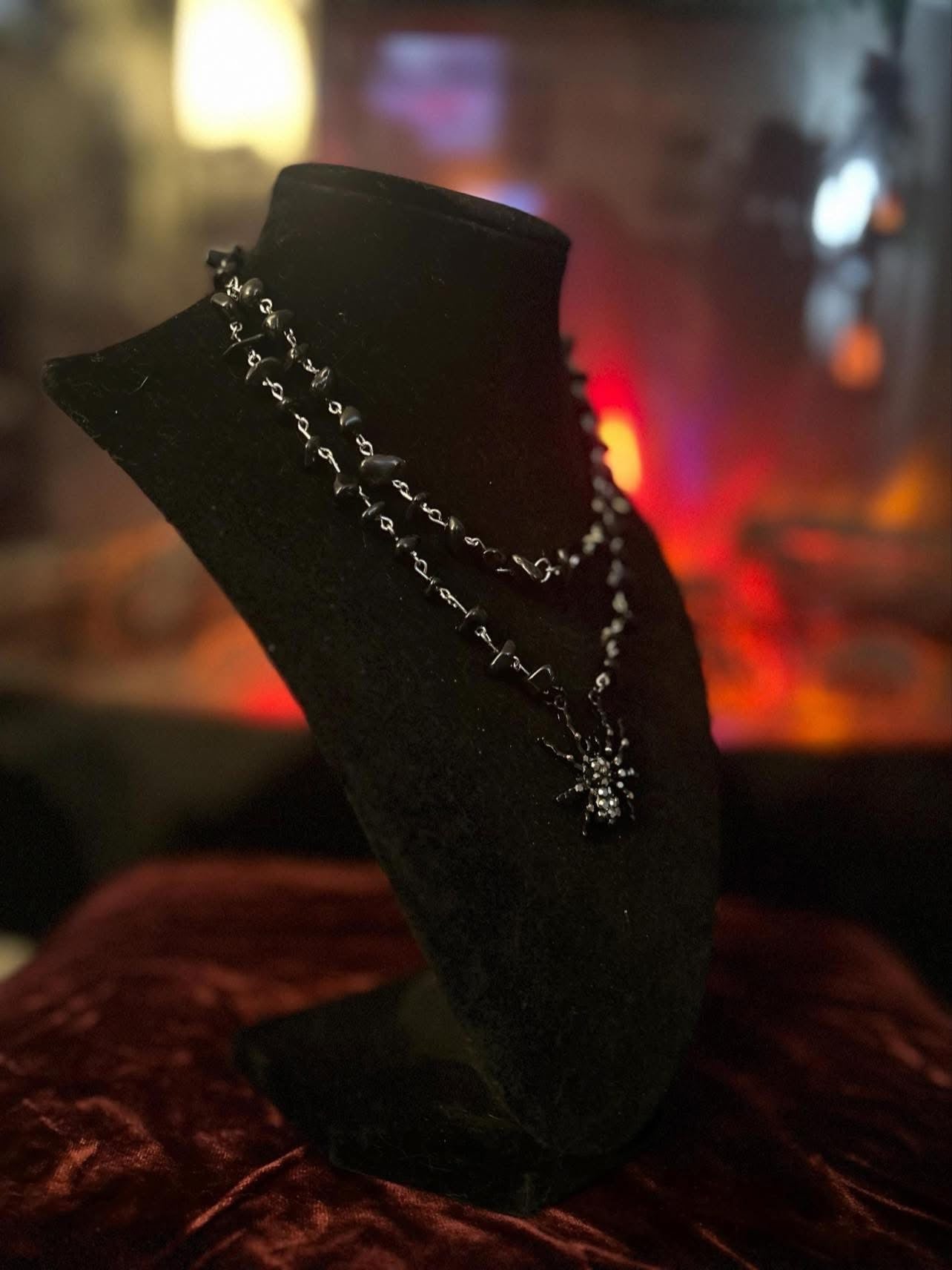 Handmade Silver Black Obsidian Spider Necklace!!!