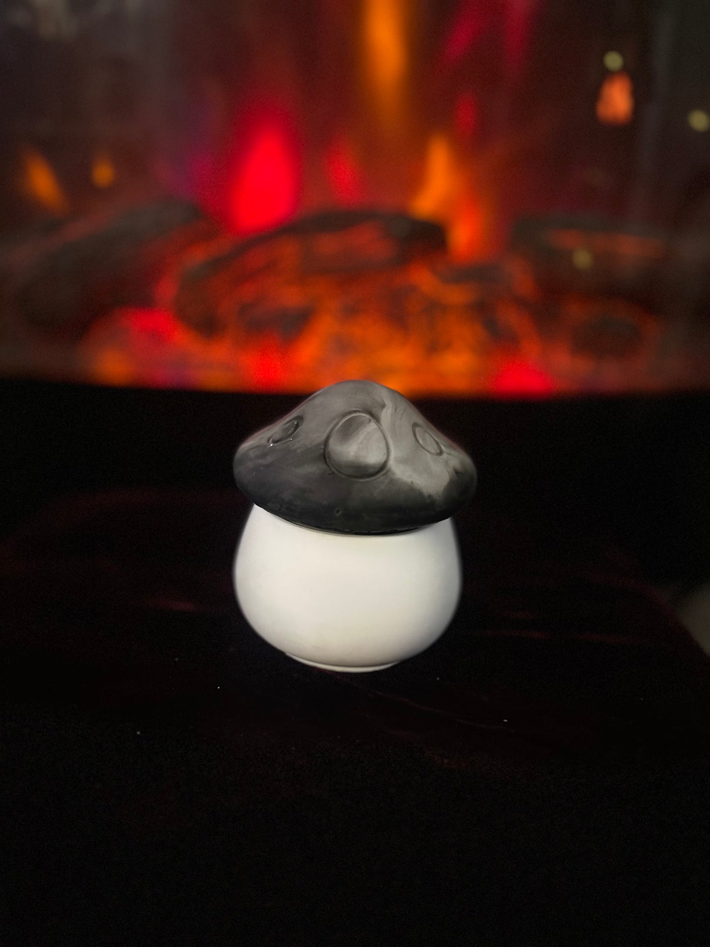 Handmade Black Ceramic Trinket Tray & Mushroom Jar