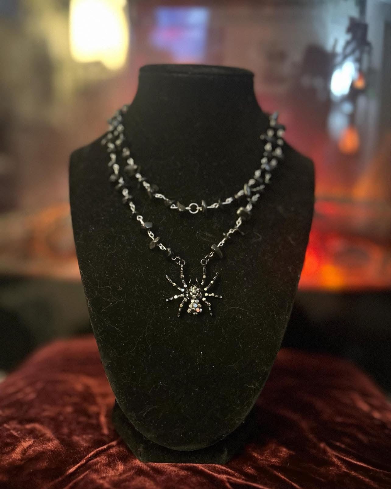 Handmade Silver Black Obsidian Spider Necklace!!!