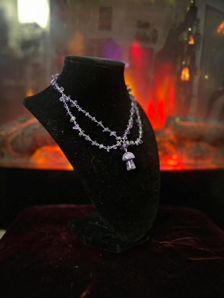 Handmade Silver Amethyst Mushroom Necklace!!!