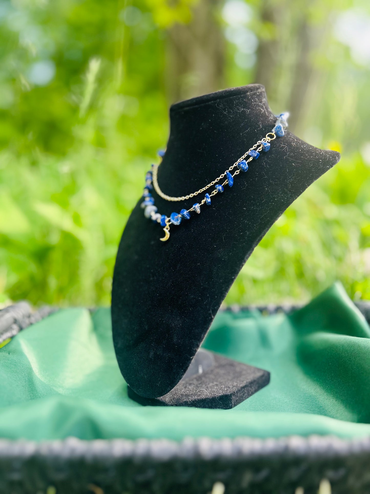 Handmade Gold Lapis Lazuli Crescent Moon Necklace!!!