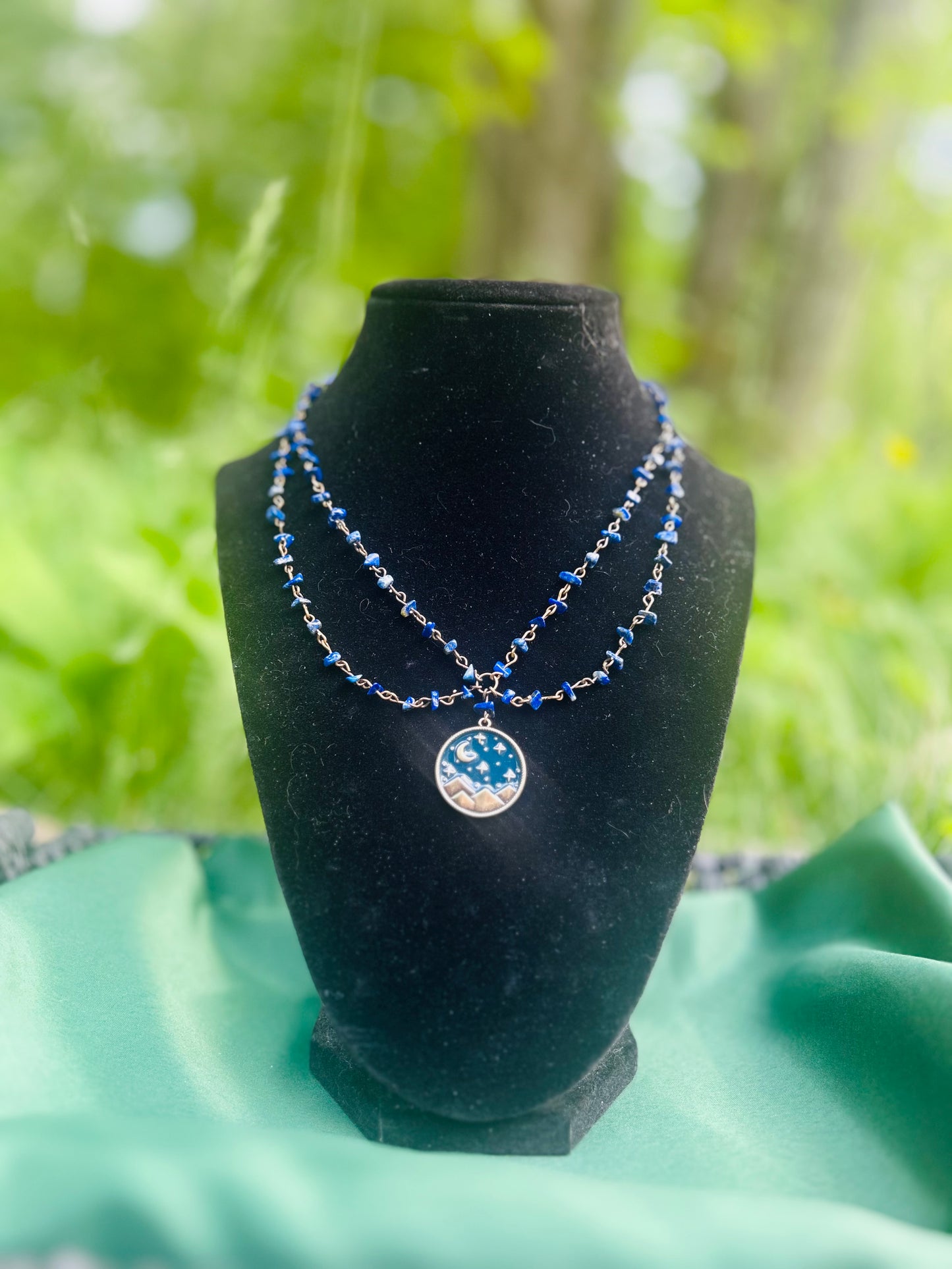 Handmade Brass Lapis Lazuli Moon Necklace!!!