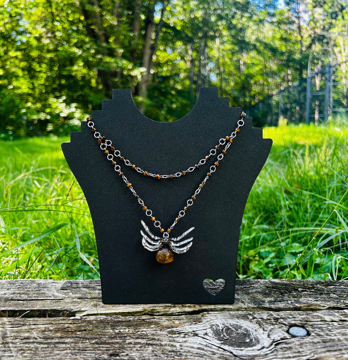 Silver Tigers Eye Spider Necklace!