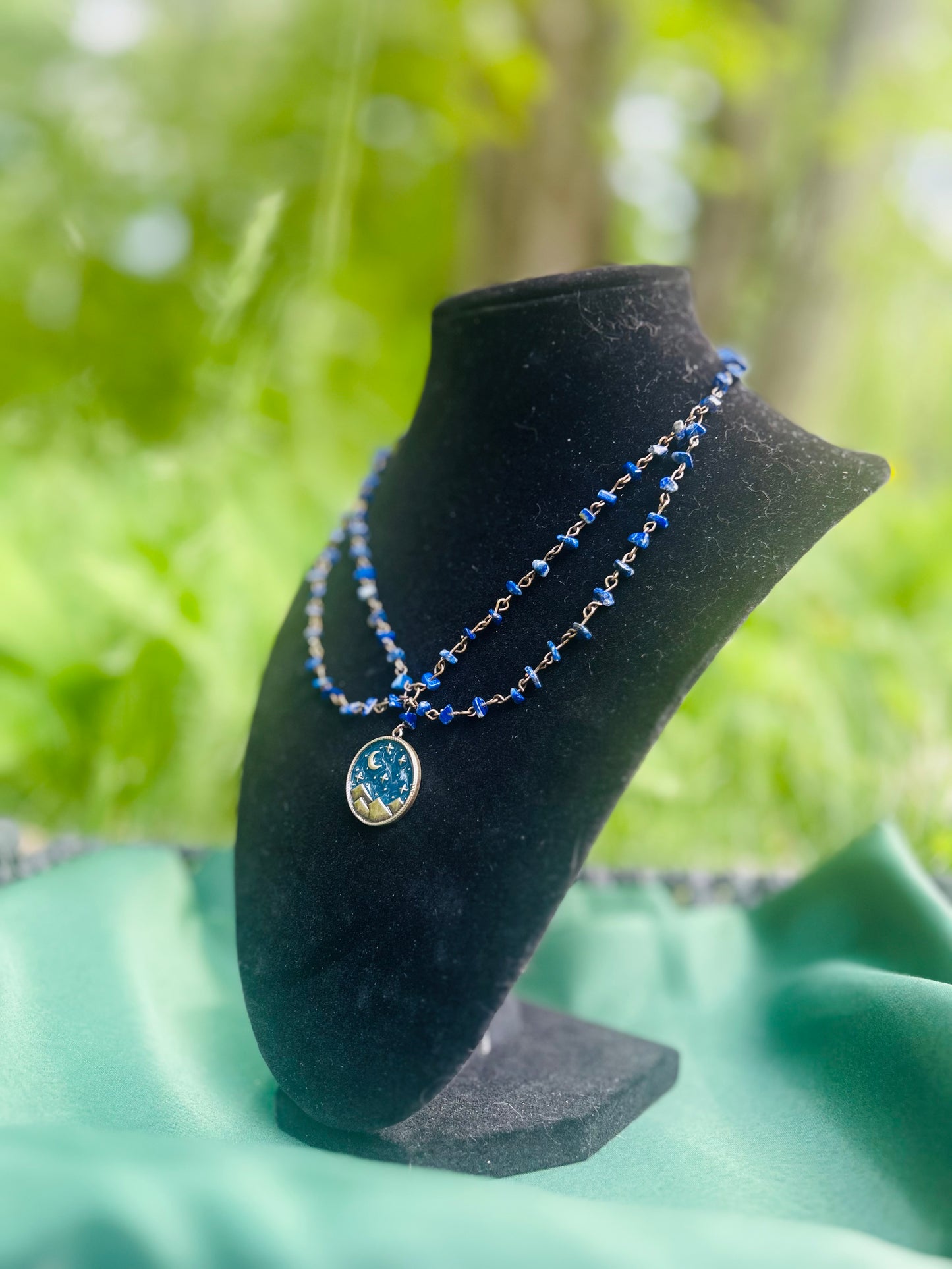 Handmade Brass Lapis Lazuli Moon Necklace!!!