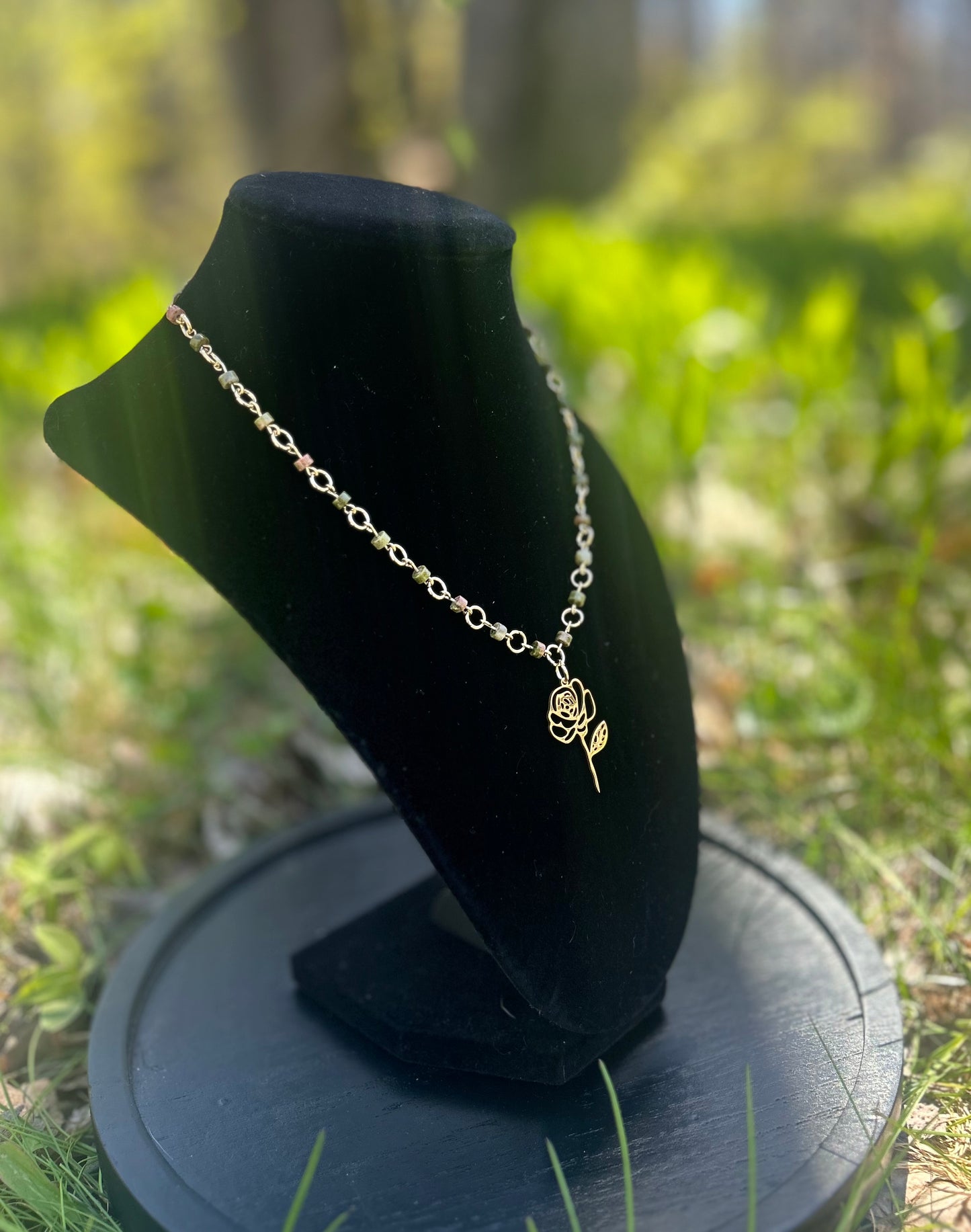 Golden Unakite Flower Necklace!
