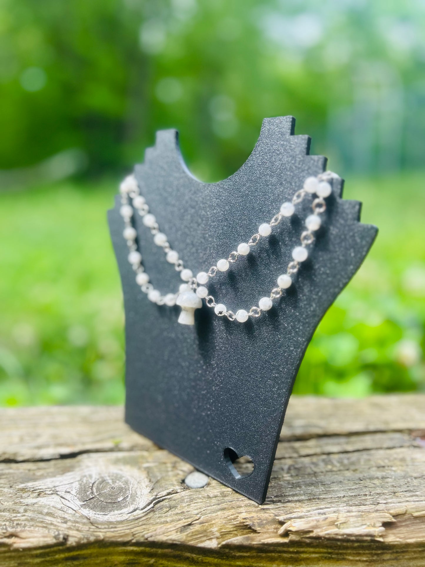 Silver Rainbow Moonstone Mushroom Necklace!
