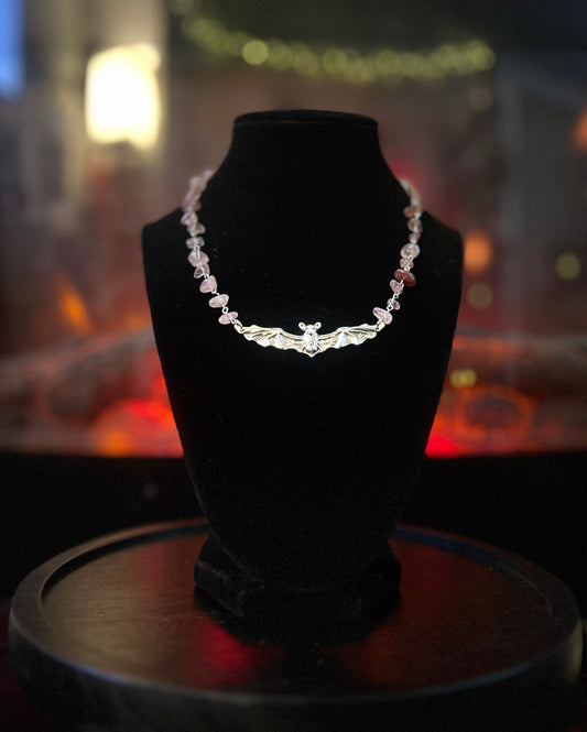 Silver Strawberry Quartz Bat Necklace!!!