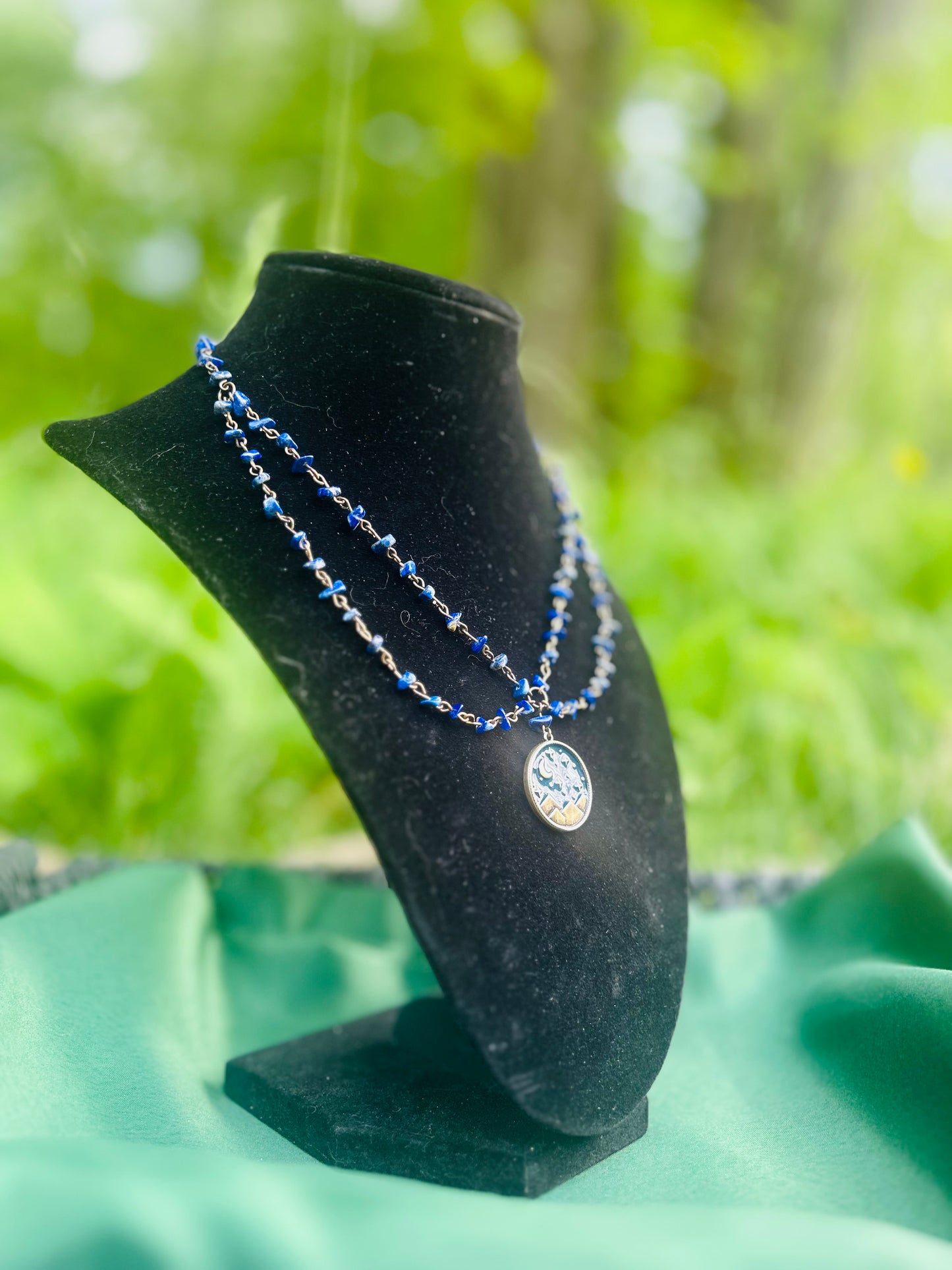 Handmade Brass Lapis Lazuli Moon Necklace!!!