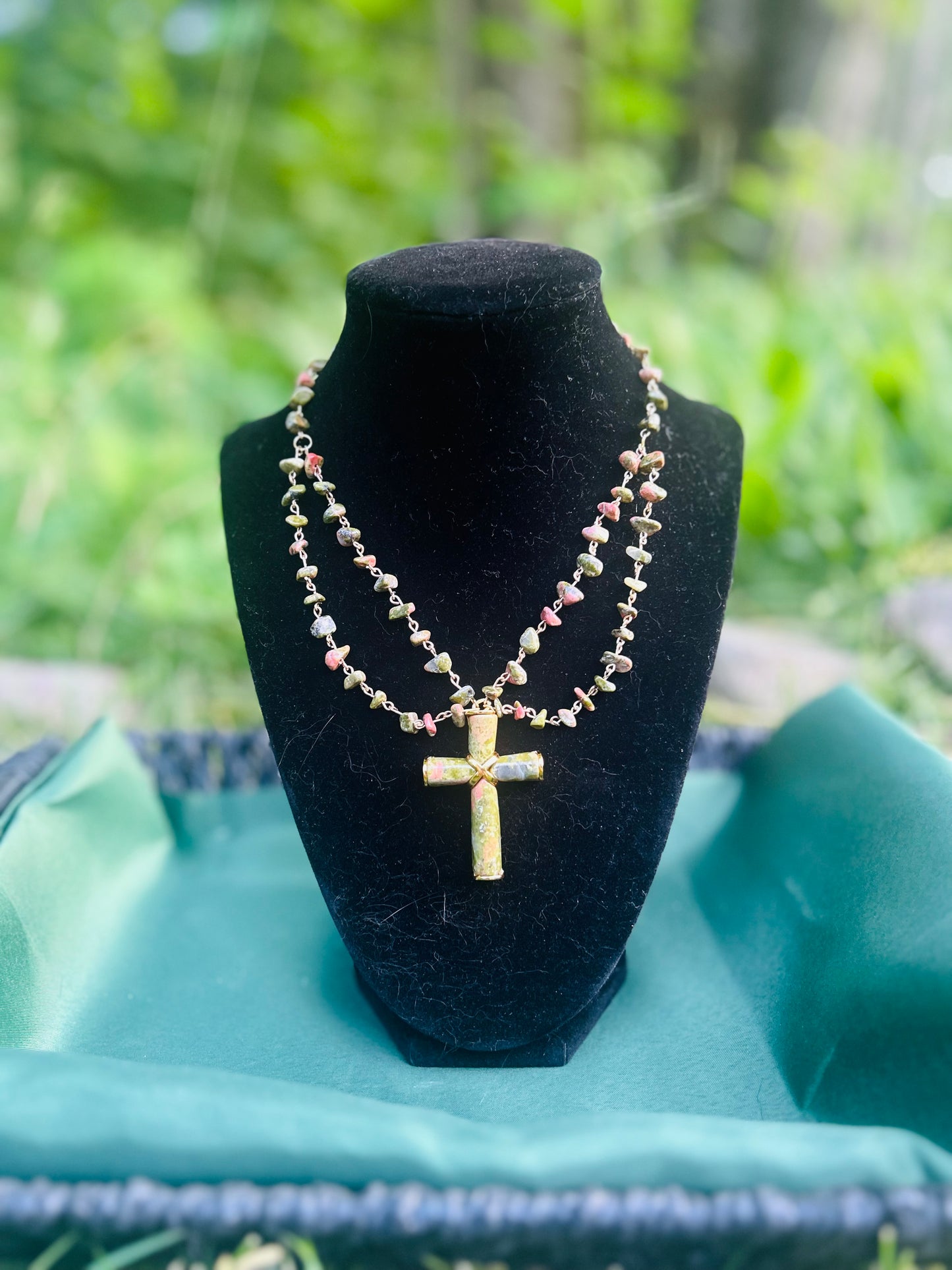 Handmade Gold Unakite Necklace