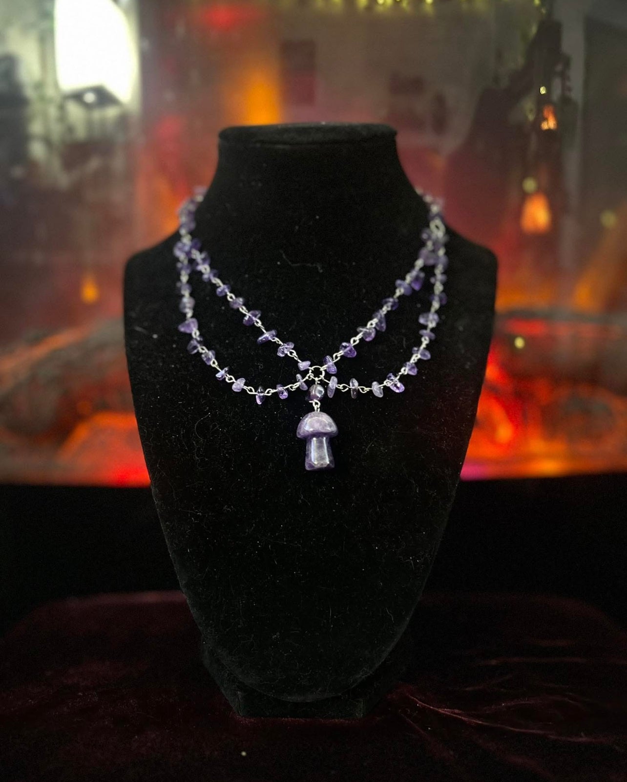 Handmade Silver Amethyst Mushroom Necklace!!!