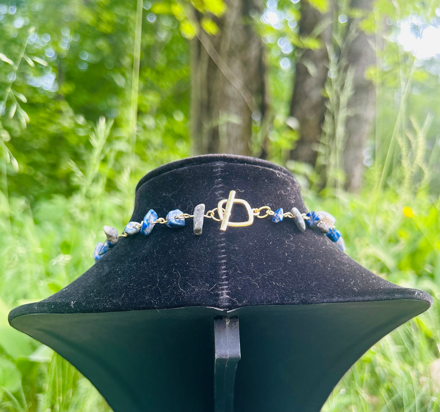 Handmade Gold Lapis Lazuli Crescent Moon Necklace!!!