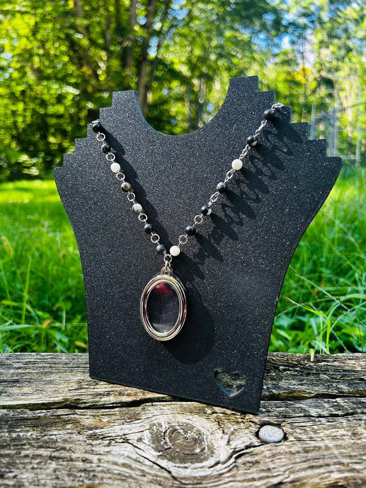 Silver Orca Agate Preserved Spiderweb Necklace!