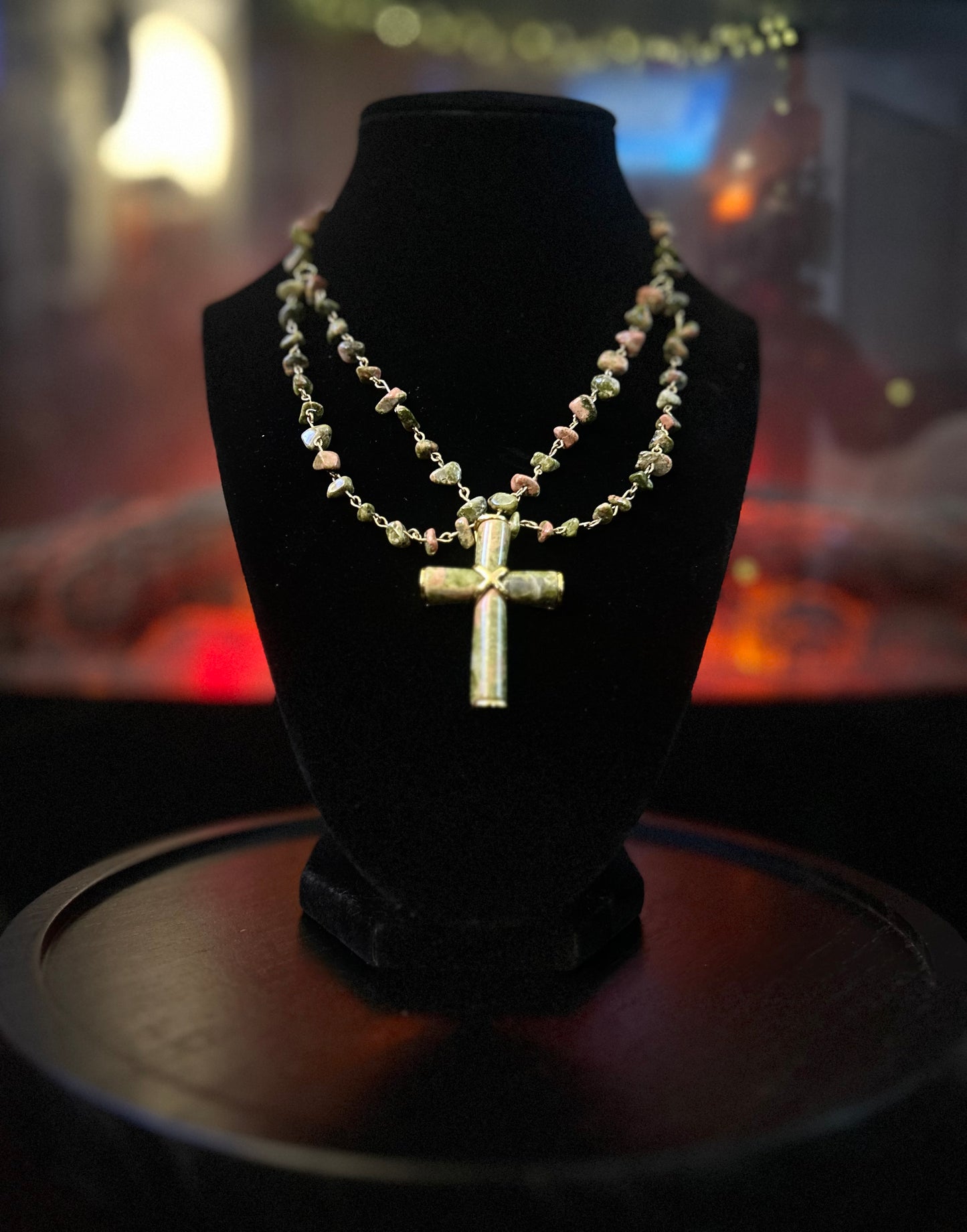 Gold Unakite Cross Necklace!!!