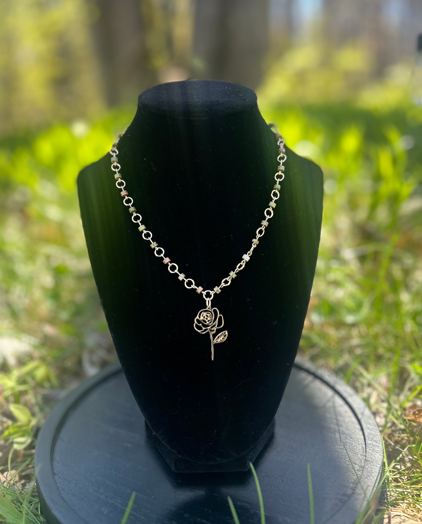 Golden Unakite Flower Necklace!