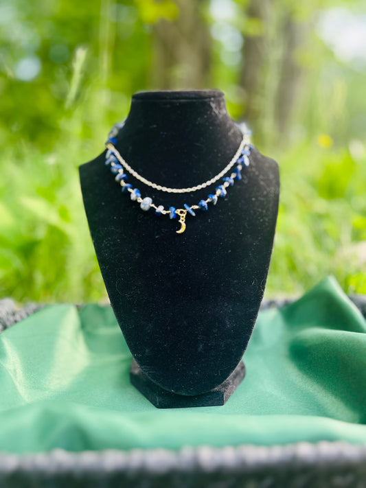 Handmade Gold Lapis Lazuli Crescent Moon Necklace!!!