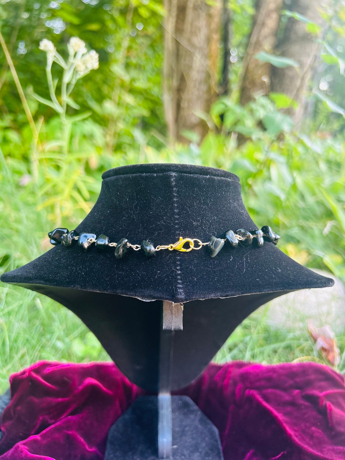 Handmade Golden Black Obsidian Spider Necklace!