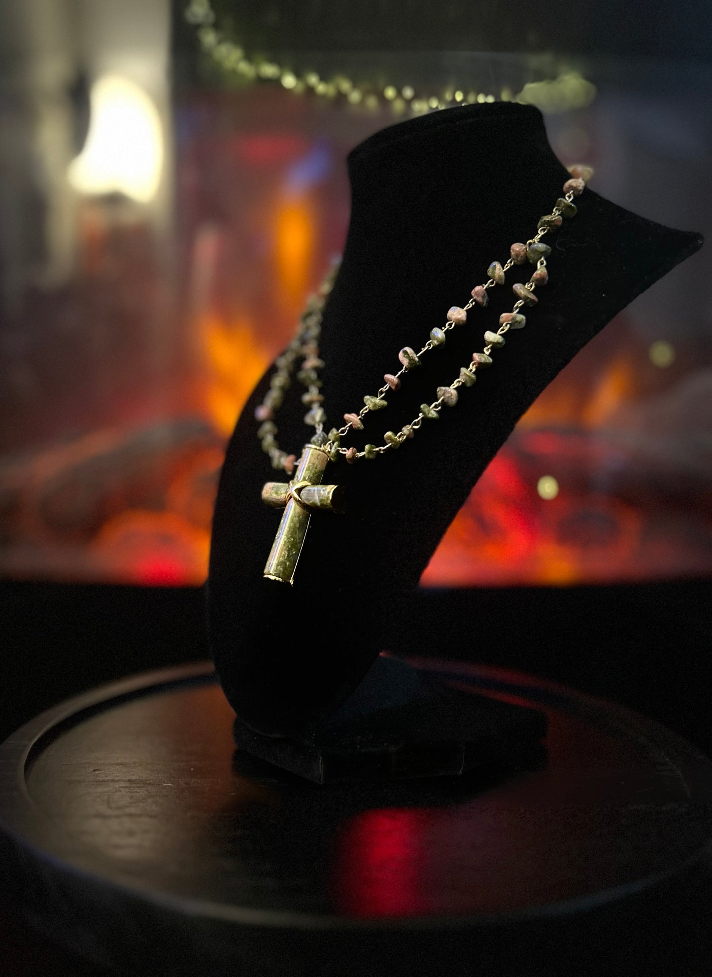Gold Unakite Cross Necklace!!!