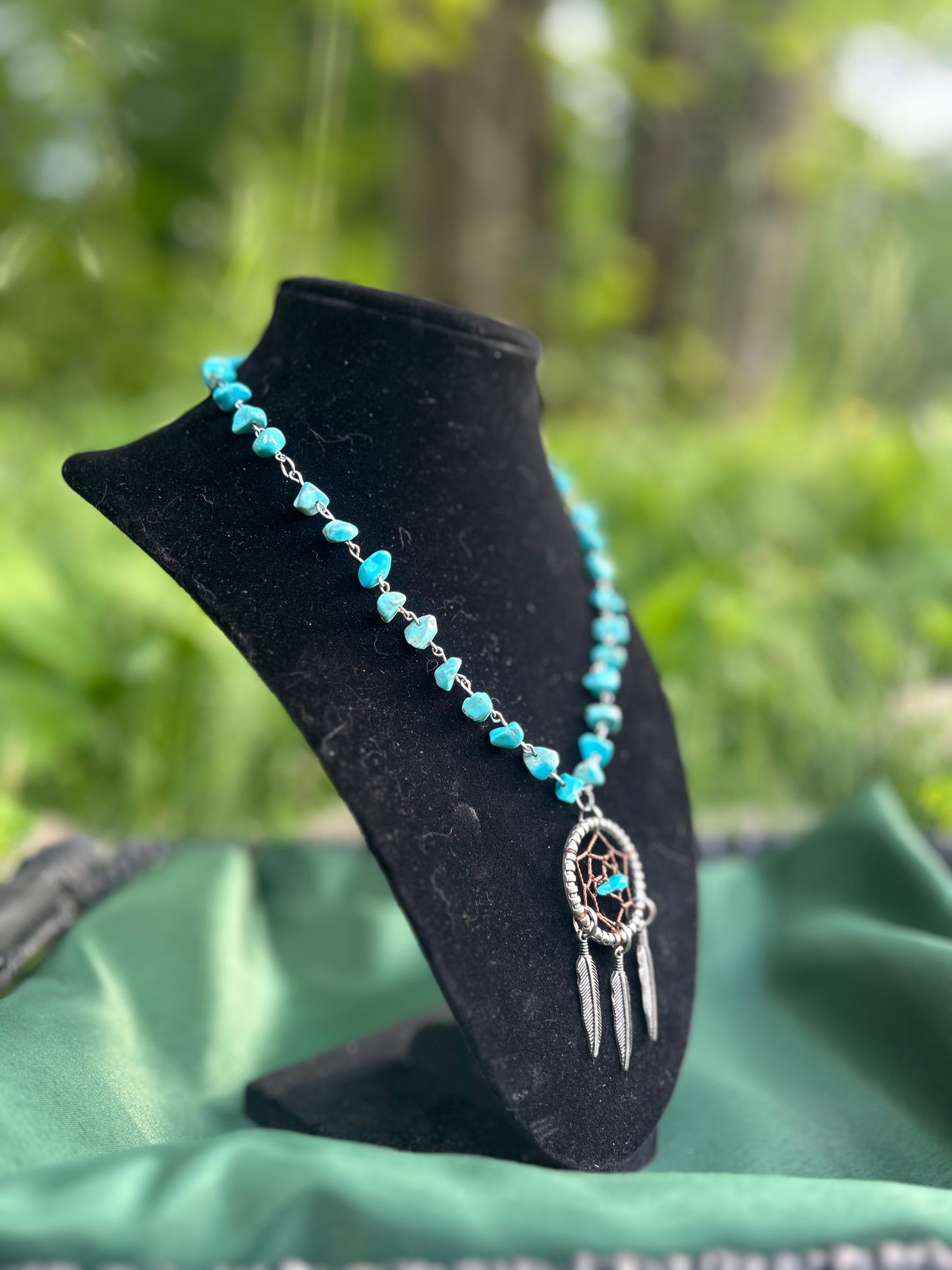 Handmade Silver Turquoise Dream Catcher Necklace!!
