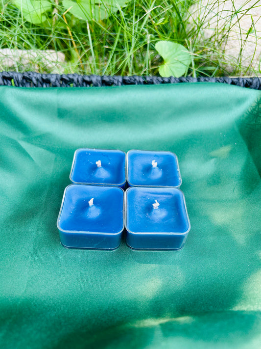 Hand-Poured Blue Unscented Beeswax Tea-lights (4)
