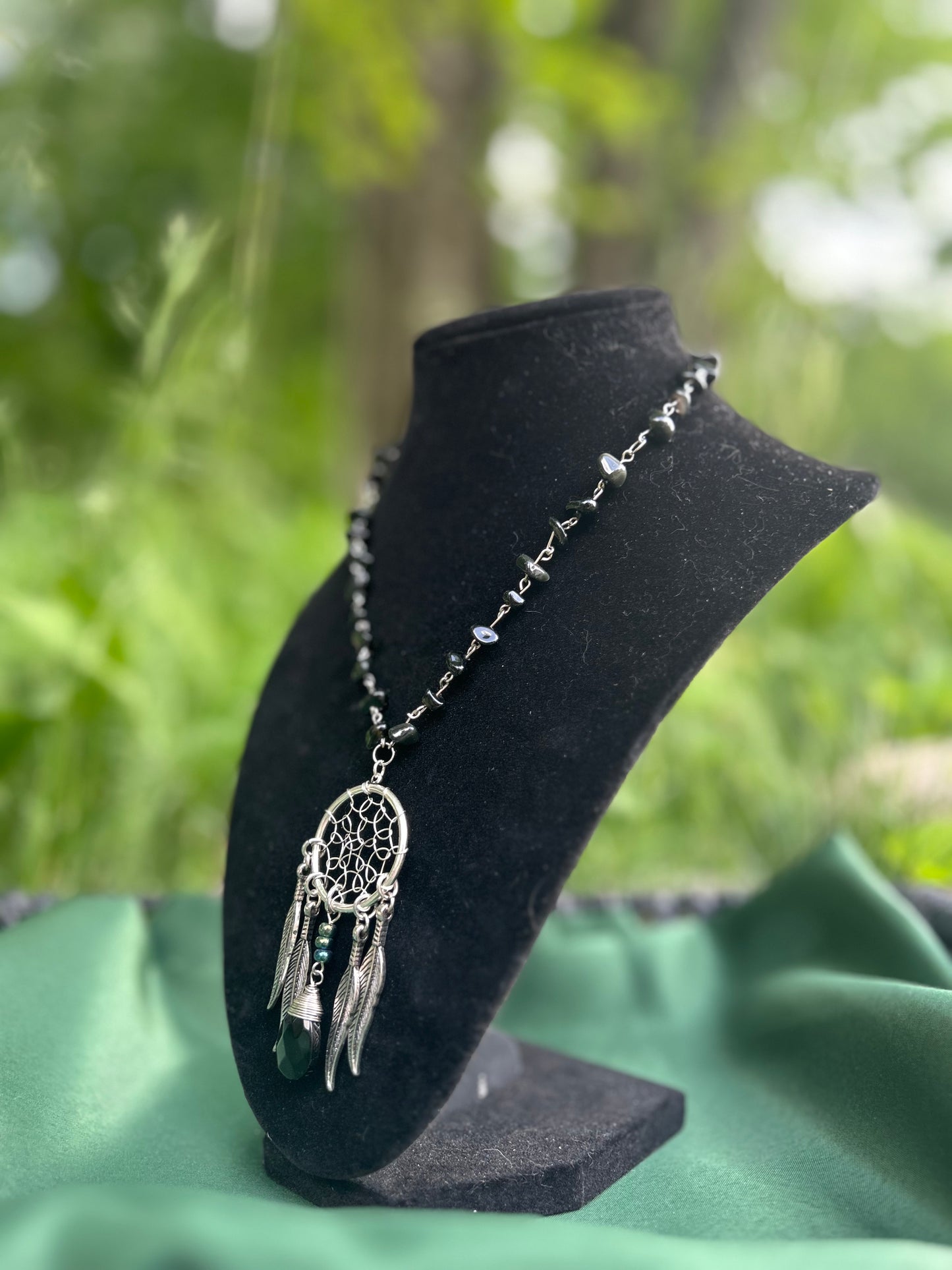 Handmade Silver Black Obsidian Dream Catcher Necklace!!!