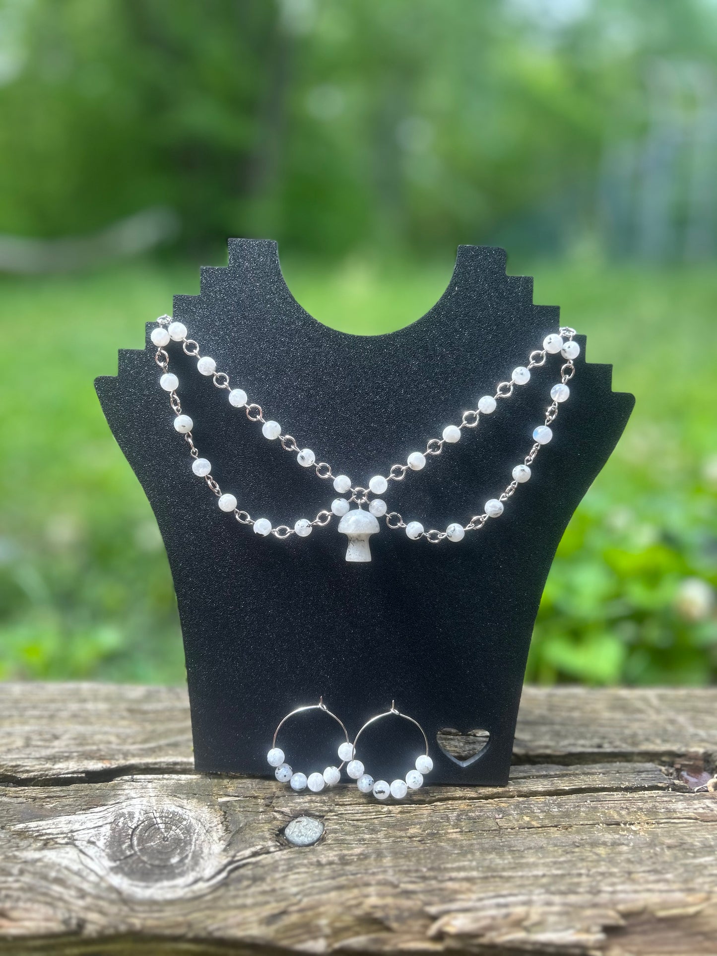 Silver Rainbow Moonstone Mushroom Necklace!