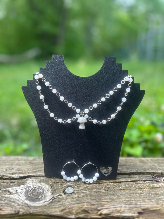 Silver Rainbow Moonstone Mushroom Necklace!