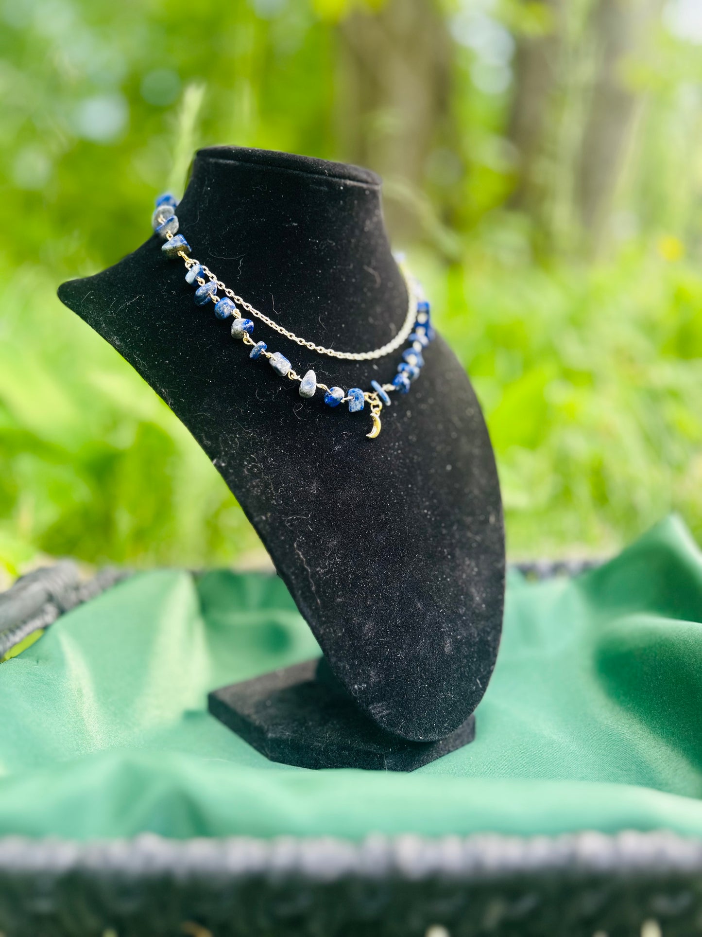 Handmade Gold Lapis Lazuli Crescent Moon Necklace!!!