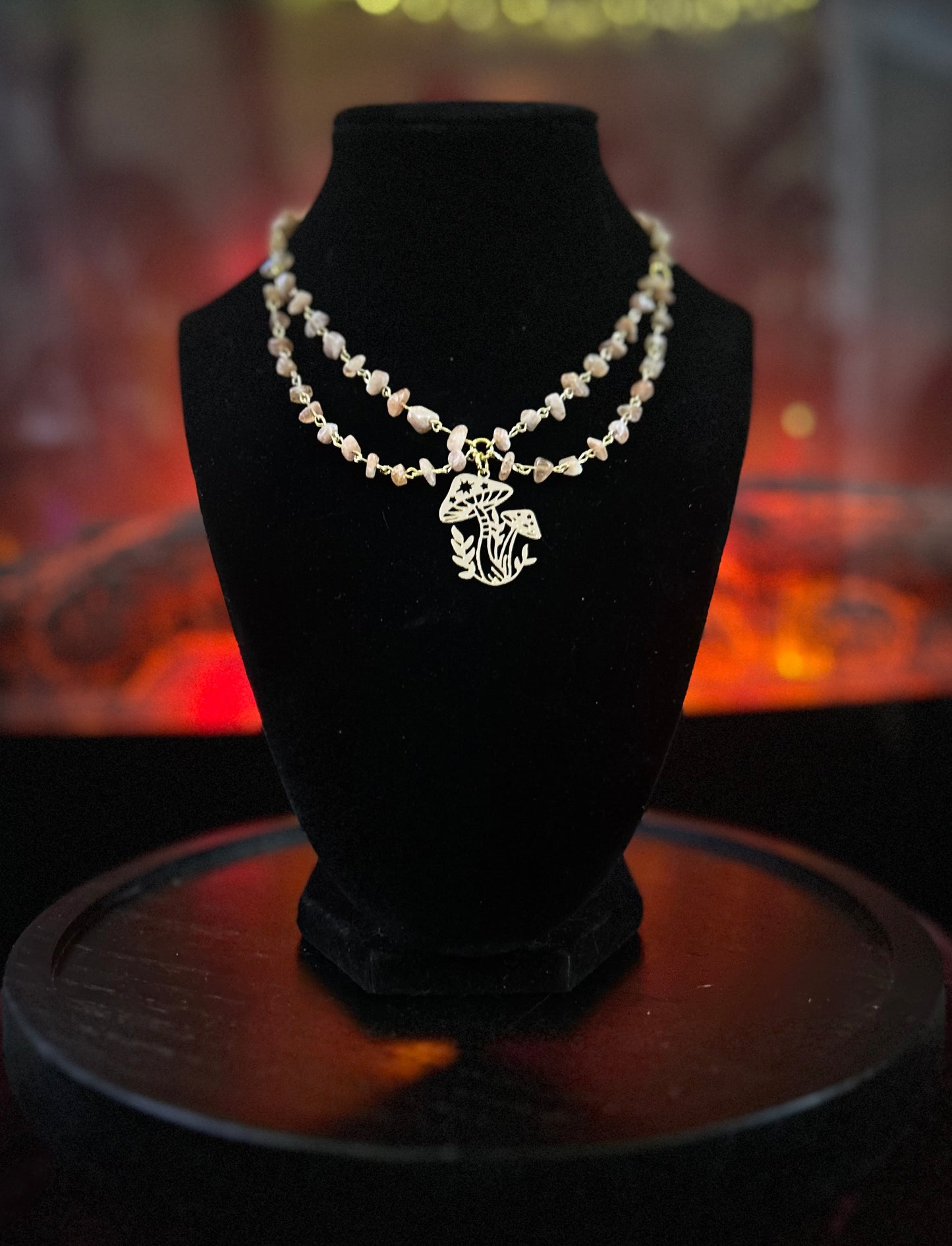 Golden Sunstone Mushroom Necklace!