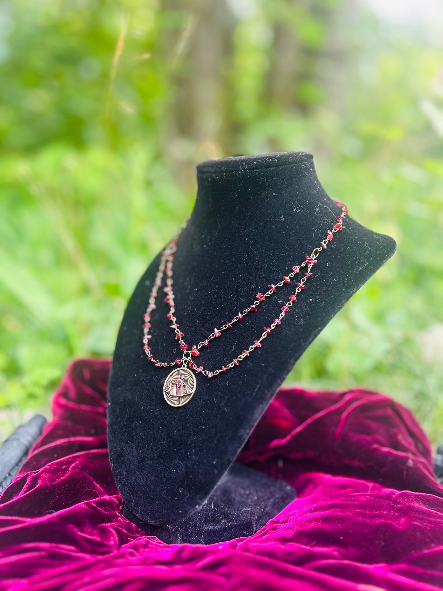 Bronze Garnet Moth Necklace!!