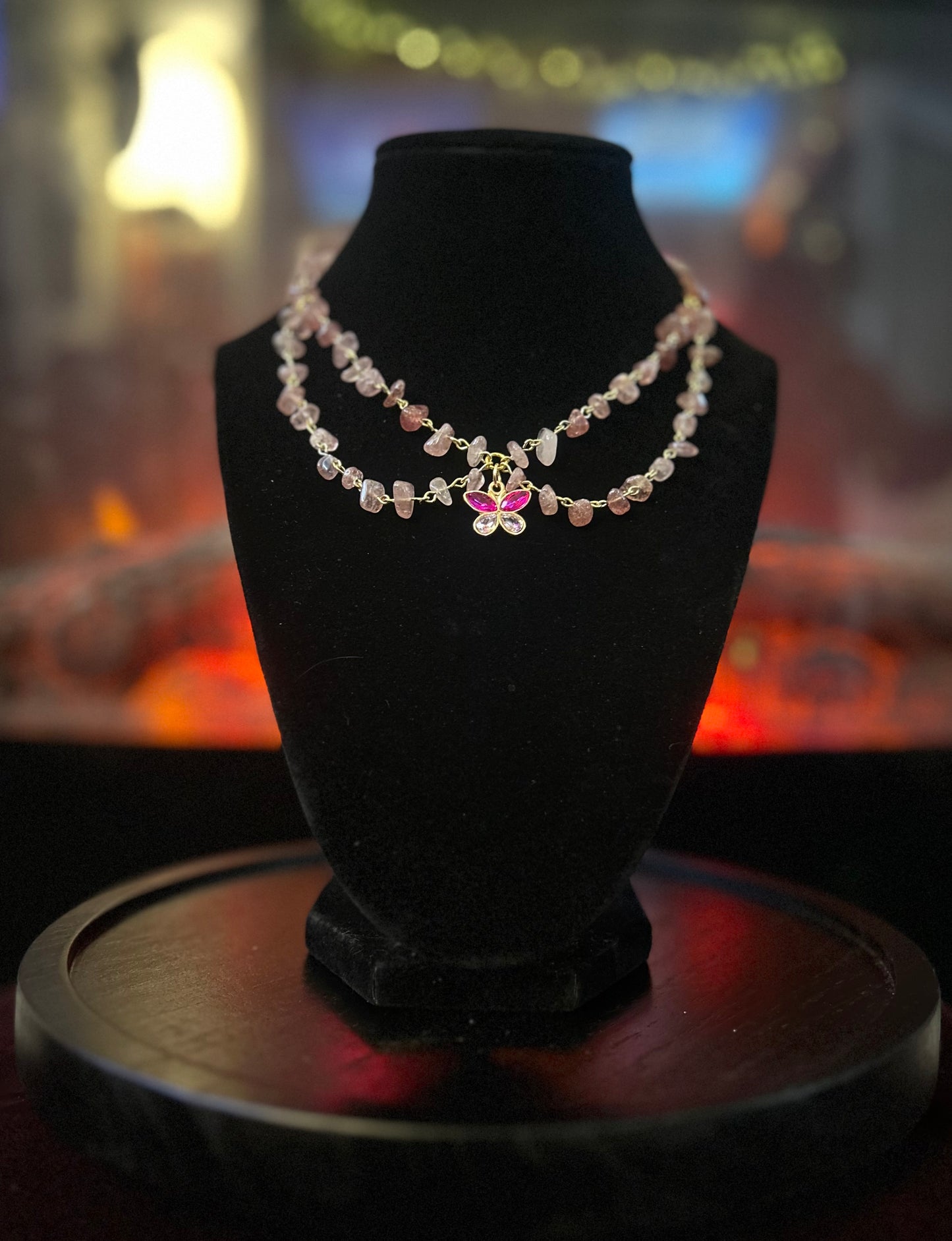 Golden Strawberry Quartz Butterfly Necklace!!!