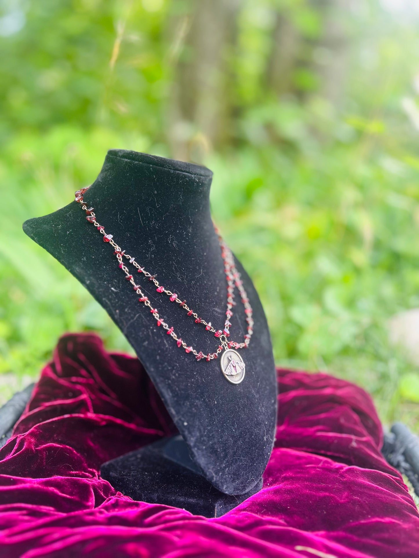 Bronze Garnet Moth Necklace!!