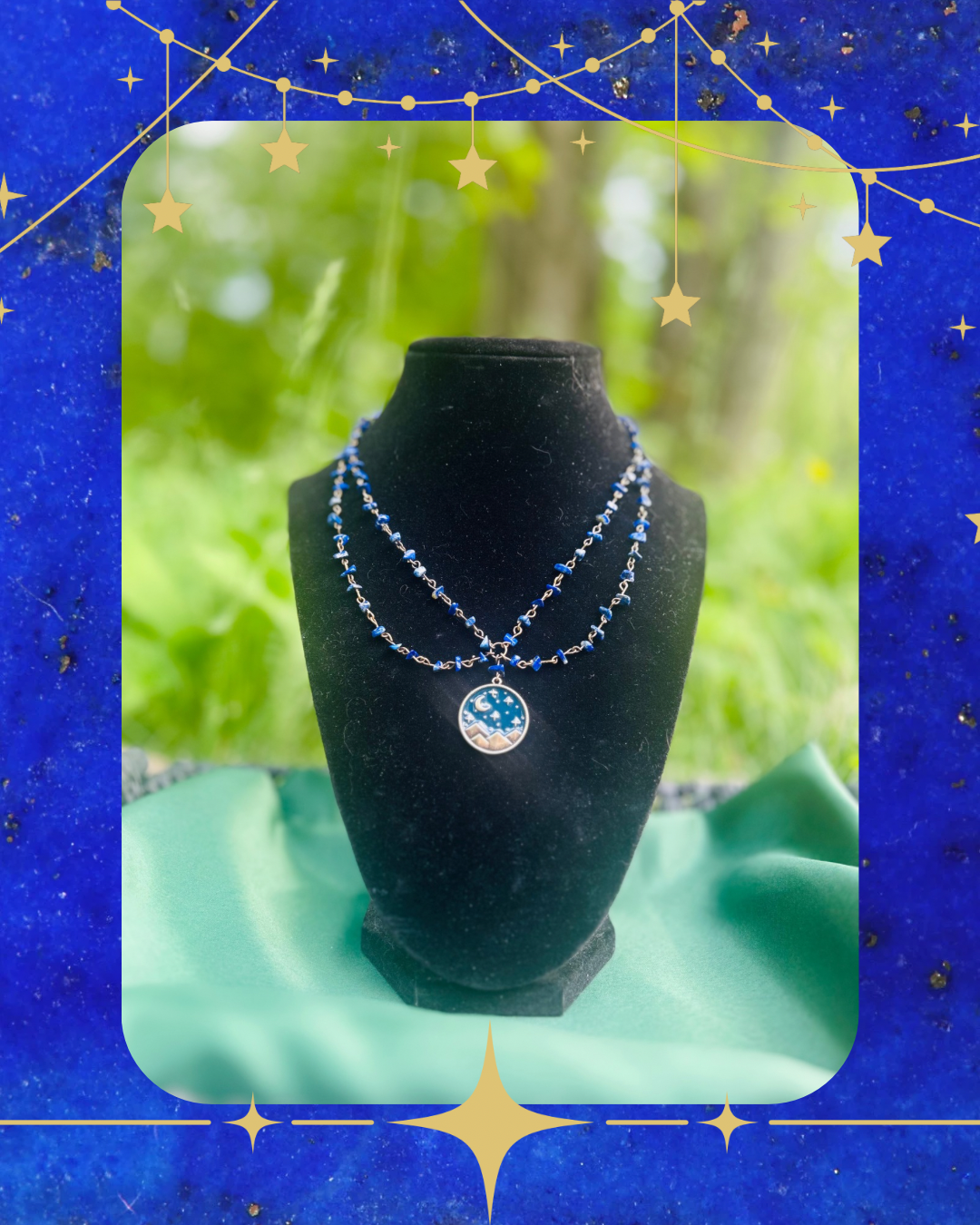 Handmade Brass Lapis Lazuli Moon Necklace!!!