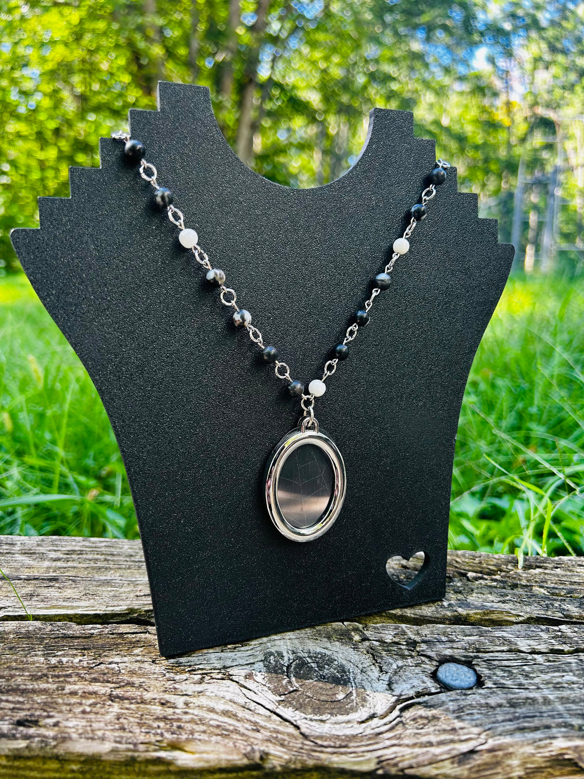 Silver Orca Agate Preserved Spiderweb Necklace!