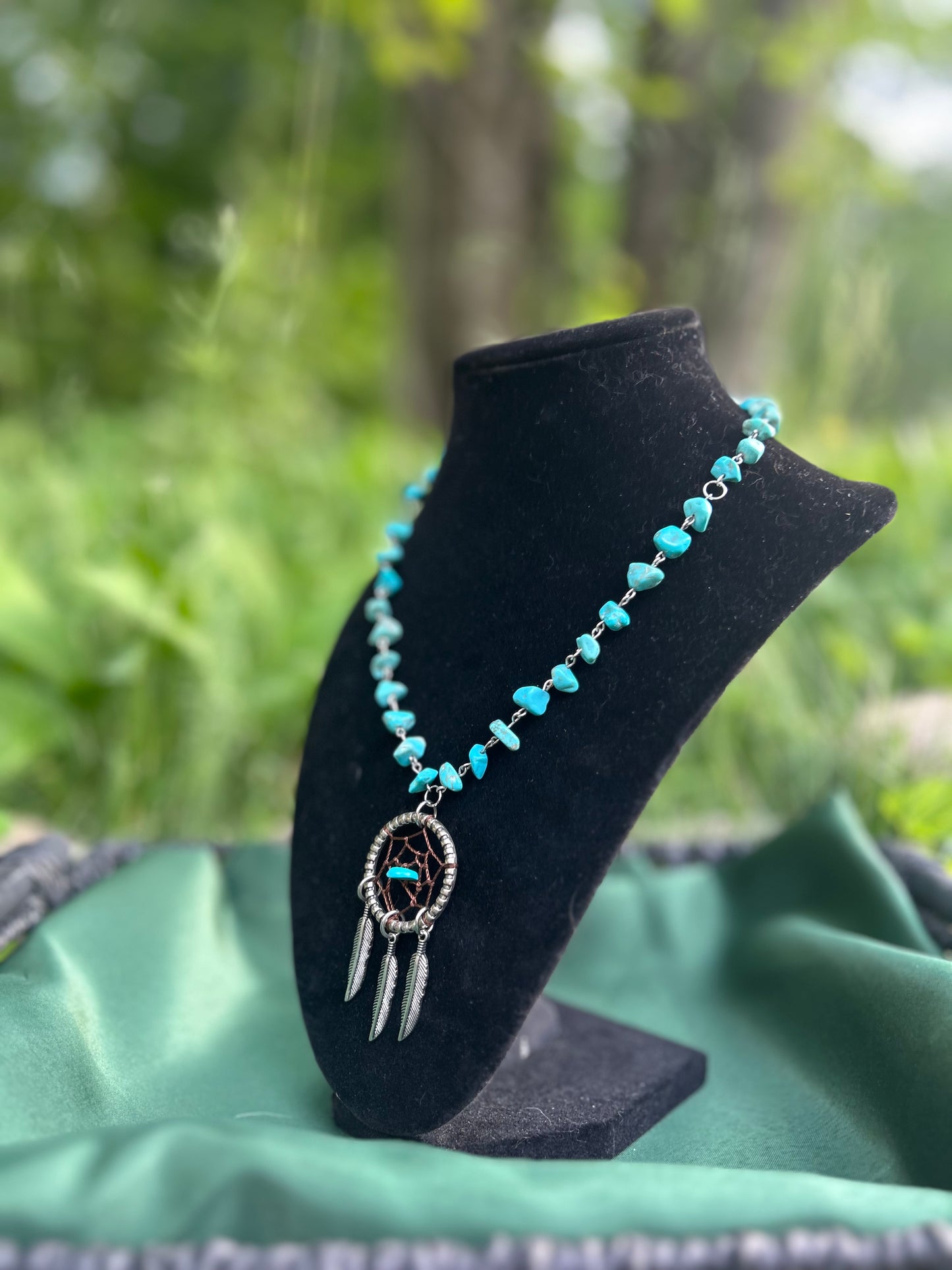 Handmade Silver Turquoise Dream Catcher Necklace!!