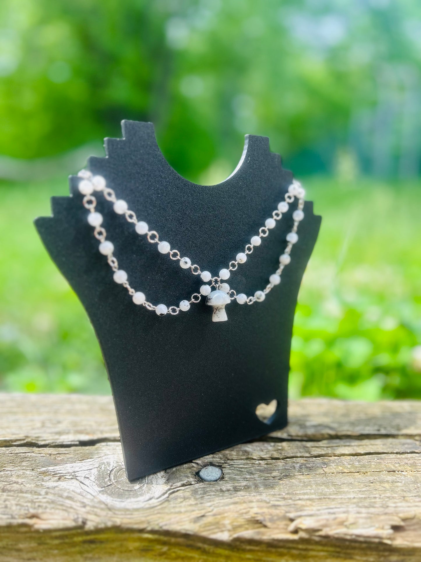 Silver Rainbow Moonstone Mushroom Necklace!
