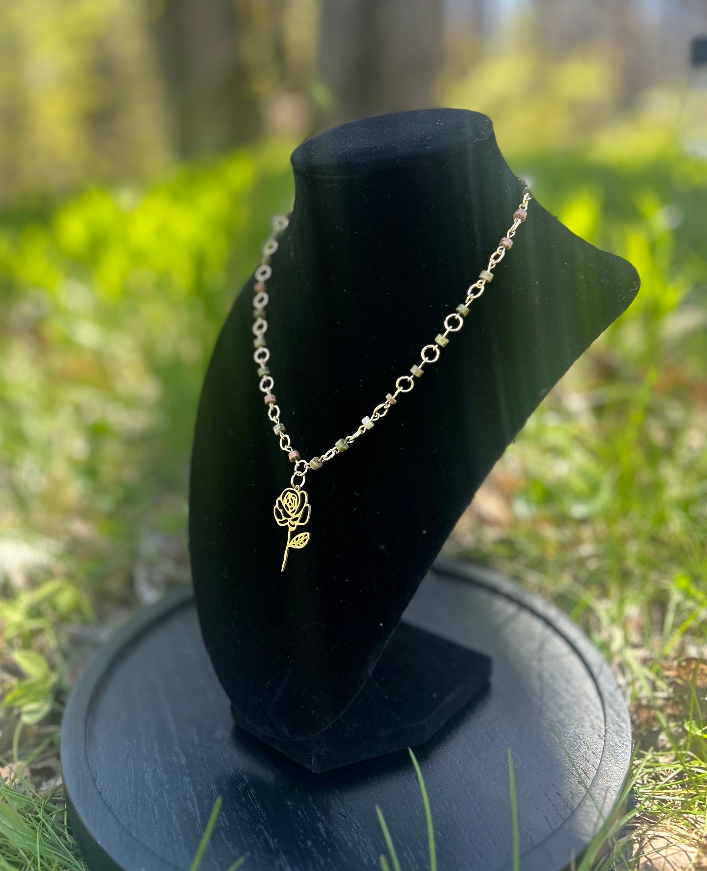 Golden Unakite Flower Necklace!