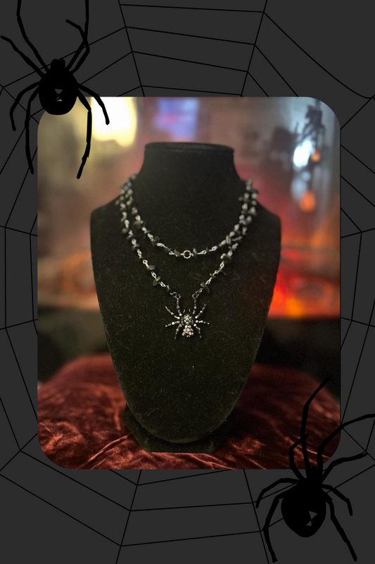 Handmade Silver Black Obsidian Spider Necklace!!!