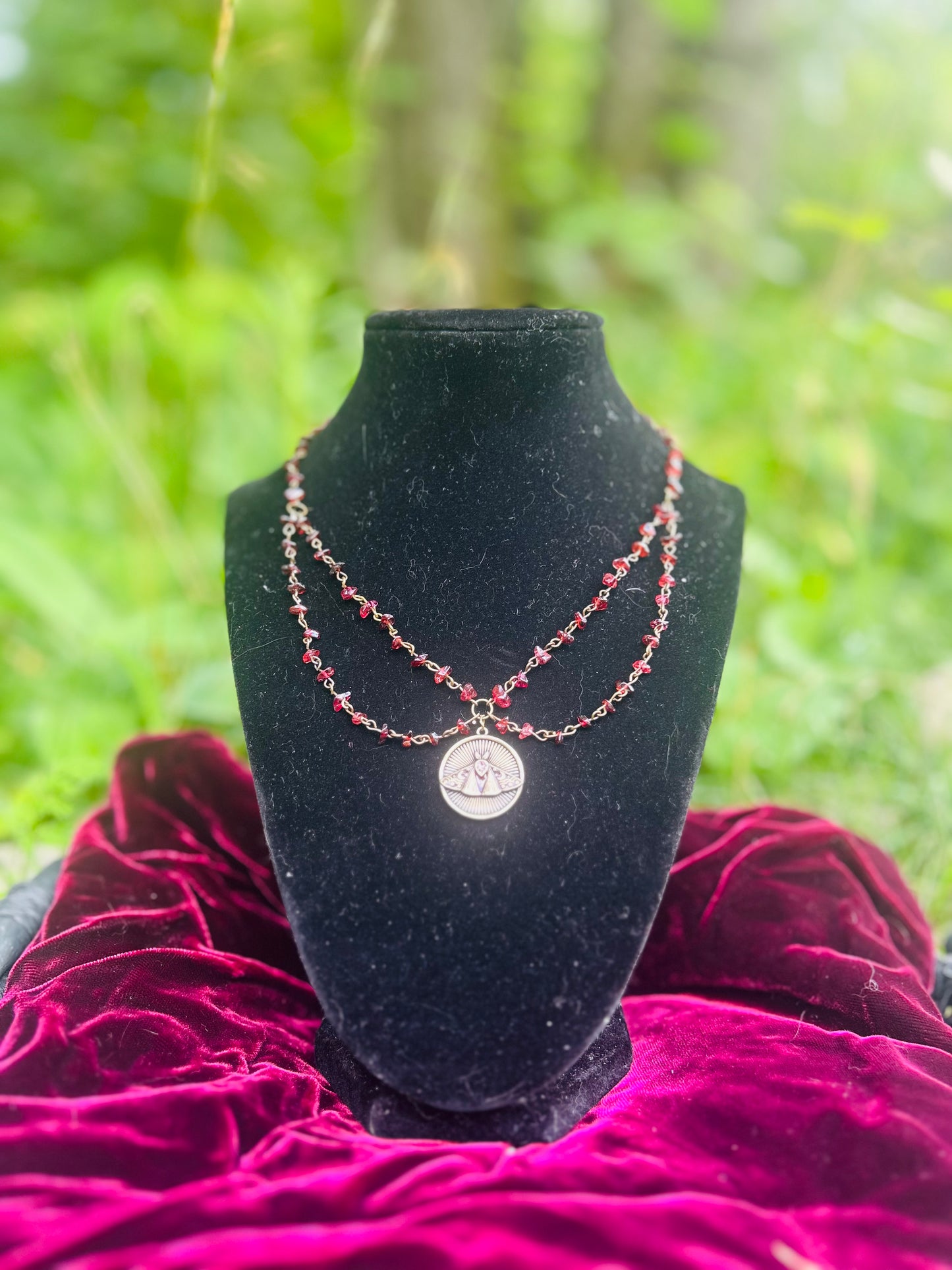 Bronze Garnet Moth Necklace!!